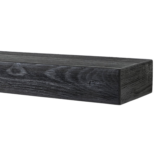 Modern Ember Eastport Rustic Wooden Fireplace Mantel Shelf In Black With Natural Distressing And